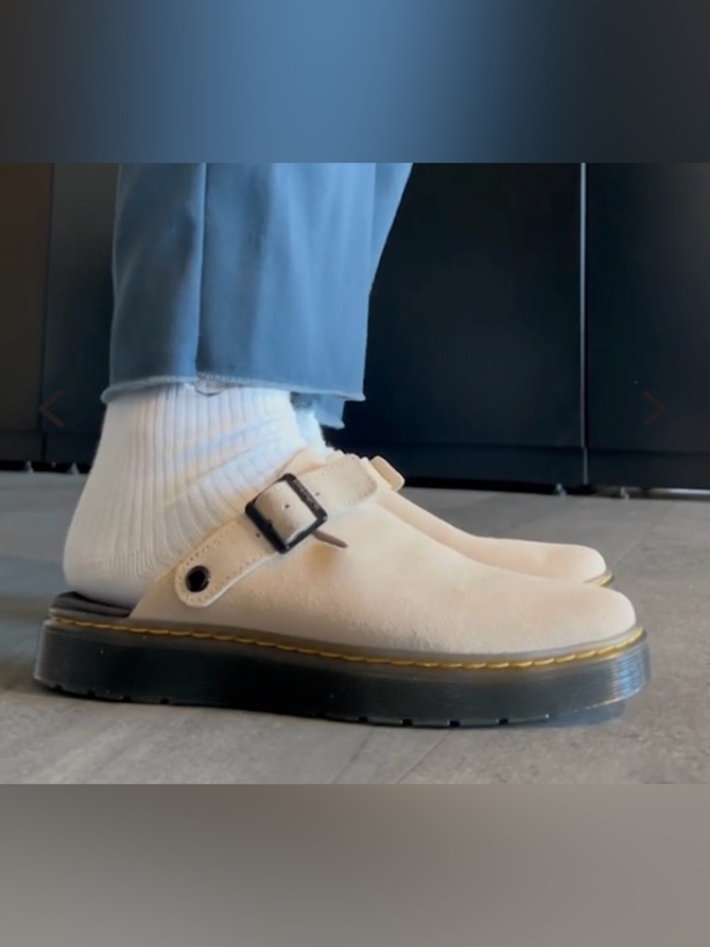 Dr. Martens Beige Suede Buckle Mules